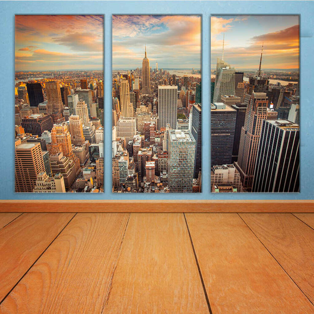 New York Sundown Canvas Art Print, Large Wall Art City Landscape Art