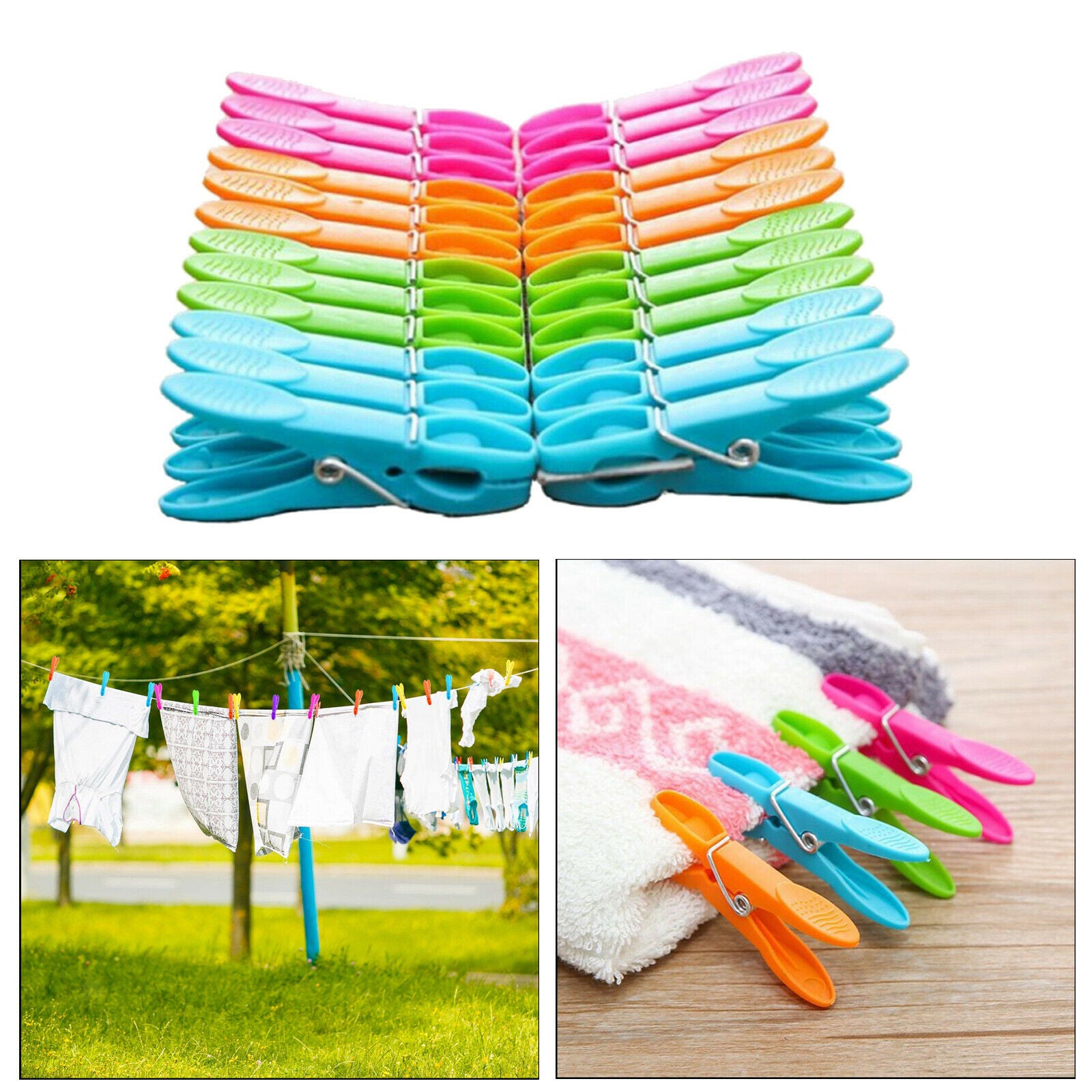 24Pack Plastic Clothes Pins Cloths Clips Strong Clips Windproof for Home