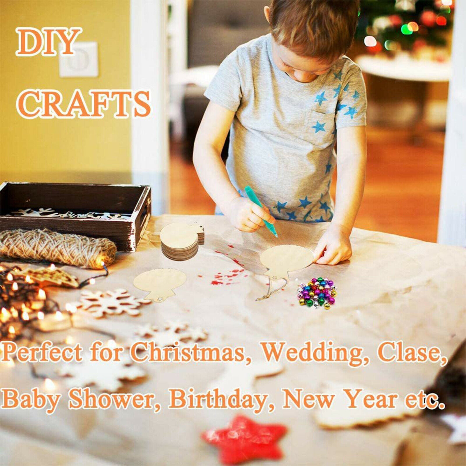 10x Min Wooden Shapes Unfnished Baubles Wood Pieces Scrapbooking for Crafts