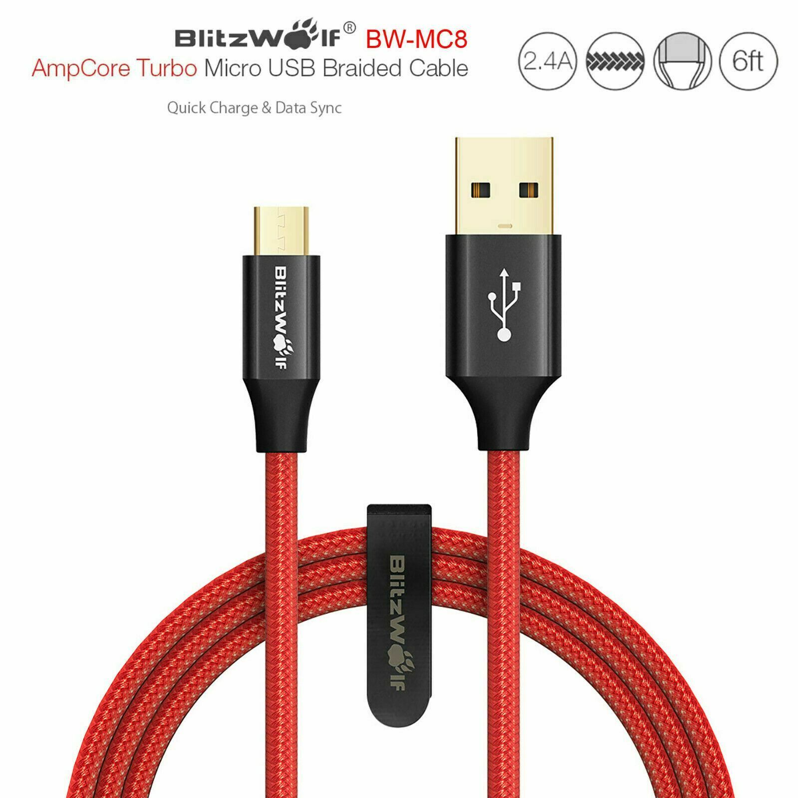 BlitzWolf 1.8m AmpCore Turbo Micro USB Fast Charging Charger Data Cable Cord