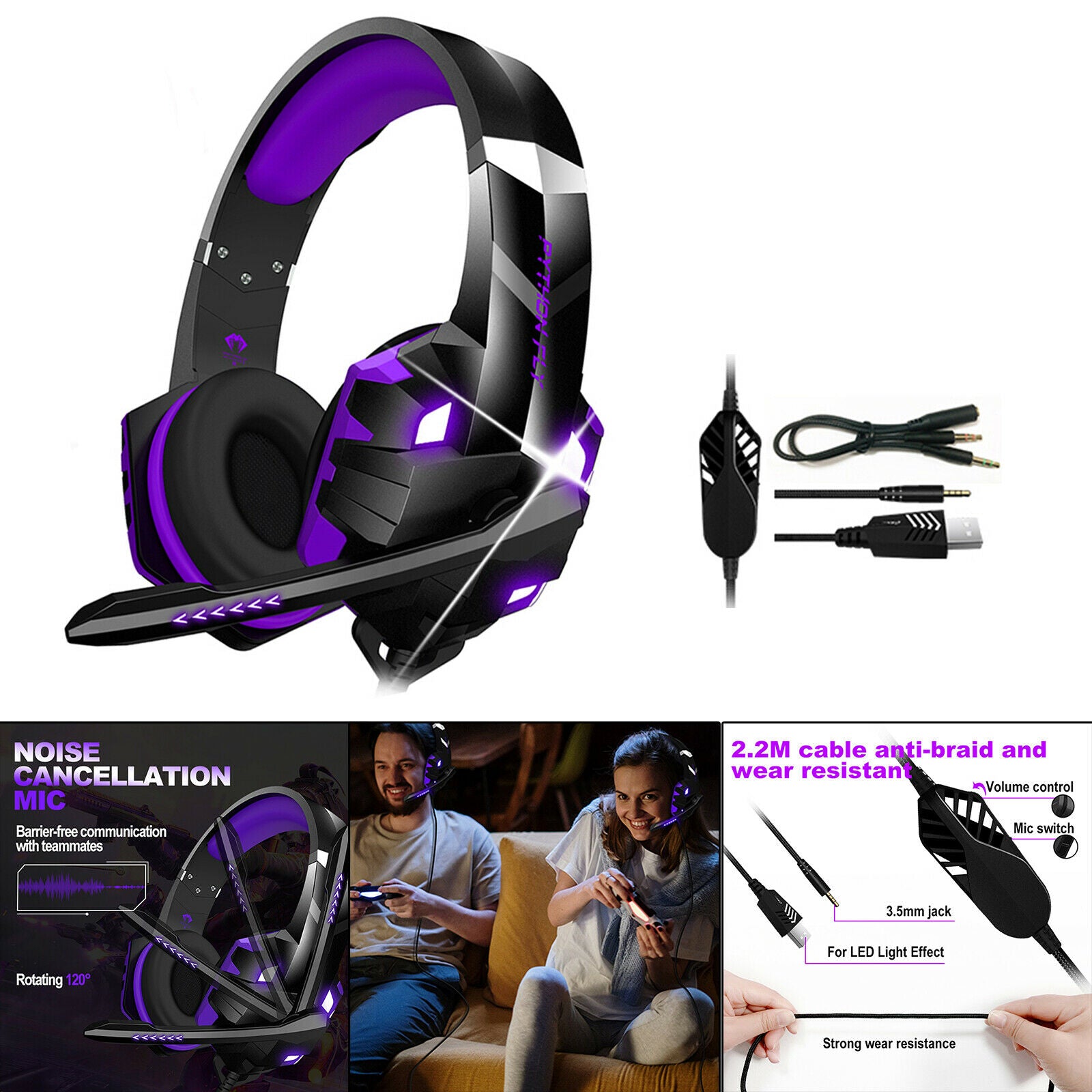 G9000MAX Wired Gaming Headset with Mic LED Light Volume Control for Nintendo