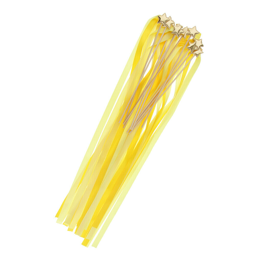 10 Pieces Star Silk Ribbon Wands Fairy Stick with Bells Wedding Decor A9