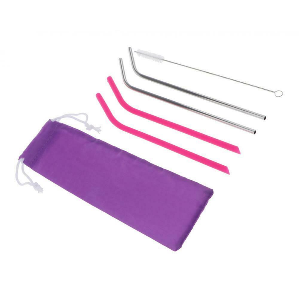 6 Pieces Silicone Drinking Straw Stainless Steel Cocktail Straws Reusable