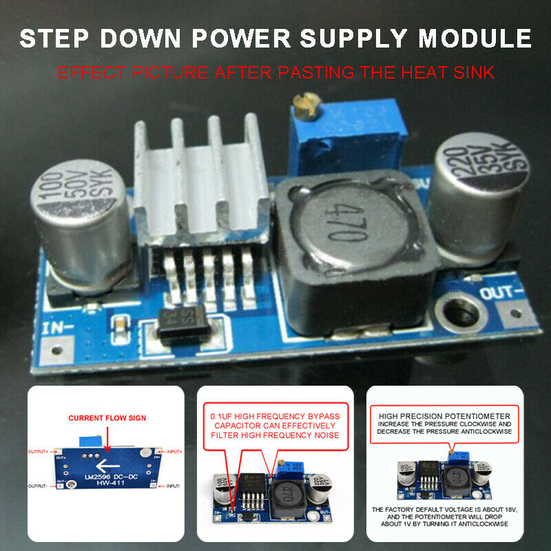 LM2596S DC-DC 3A Buck Converter Step-Down Voltage Regulator with LED voltmeter