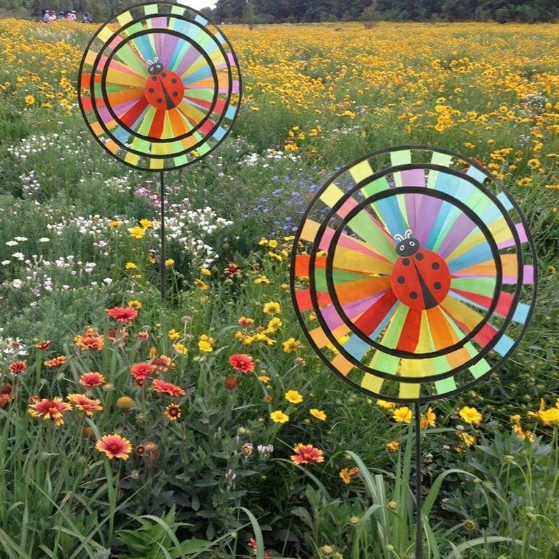 Creative  Wind Garden Rainbow Single Spinner Wheel With Grounded Stake