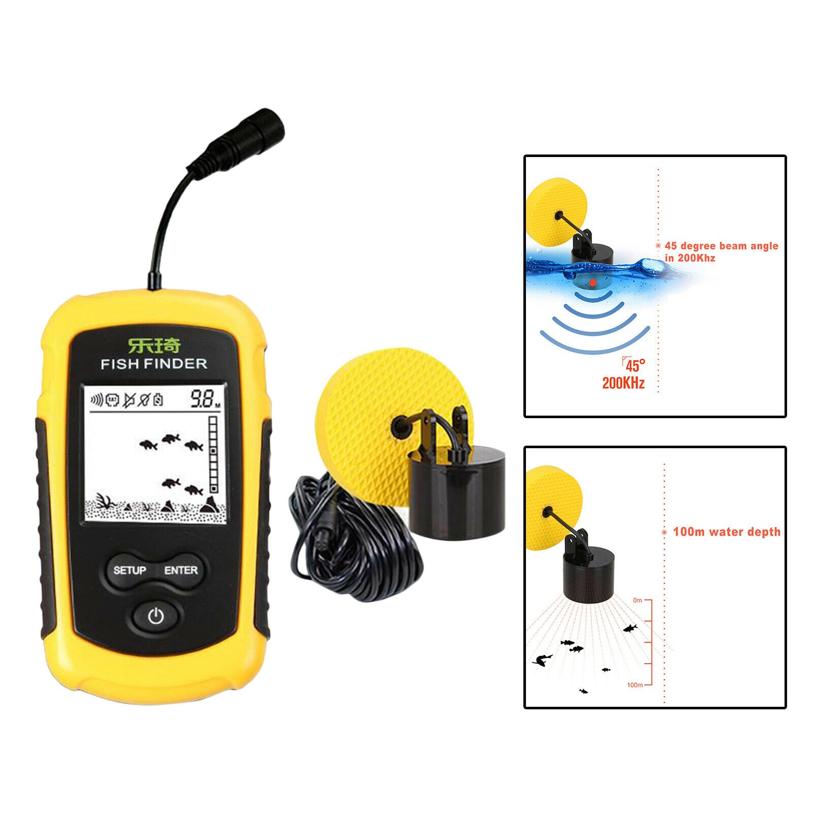 100M/328ft LCD Wired Fish Finder Sonar  Sounders Fishfinder