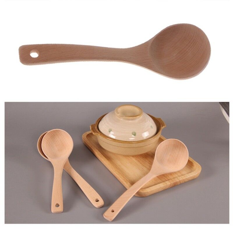 Natural Wooden Soup Rice Spoon Kitchen Utensil Scoop Ladle Tableware Catering