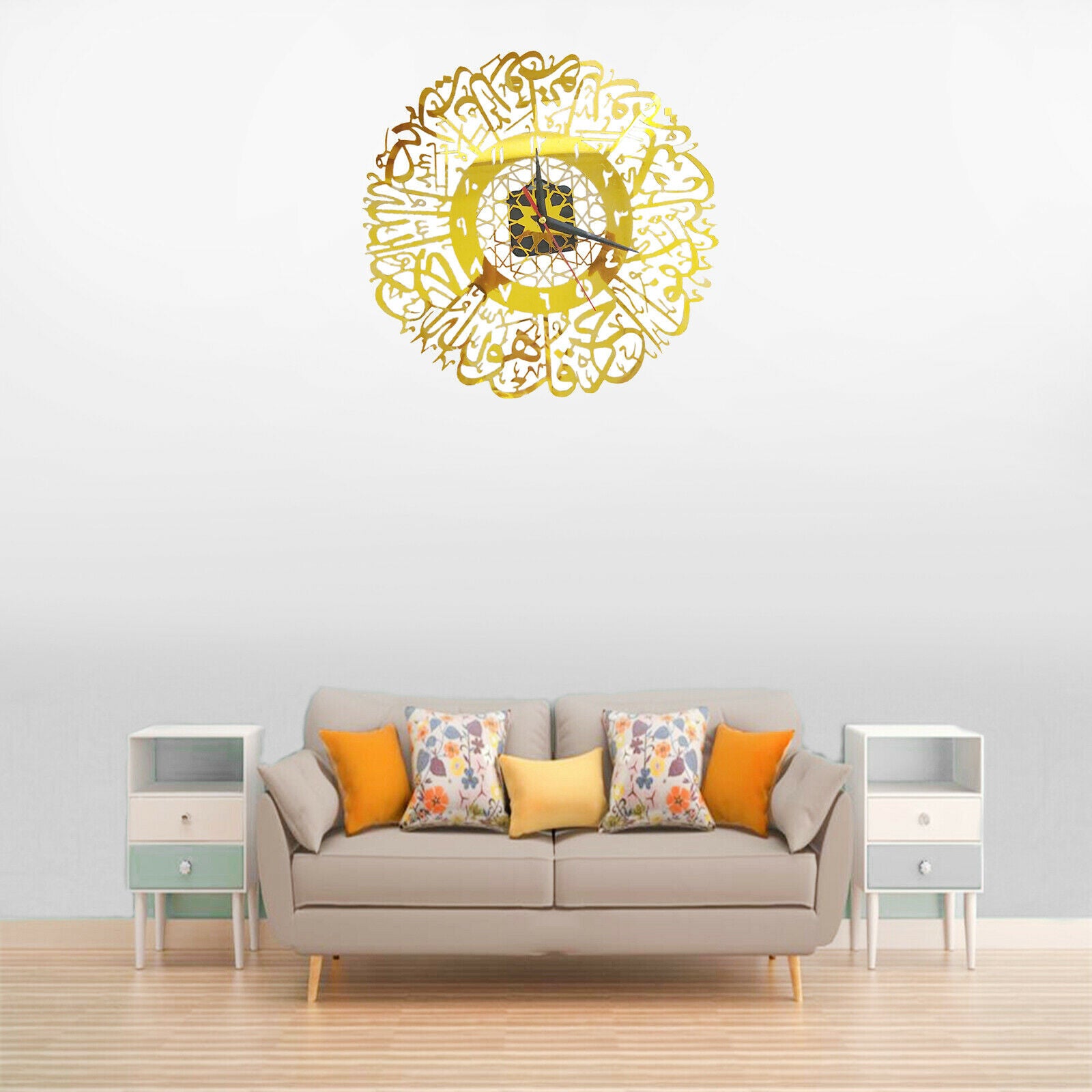 Metal Islamic Calligraphy Quartz Wall Clock Pendulum Muslim Decoration