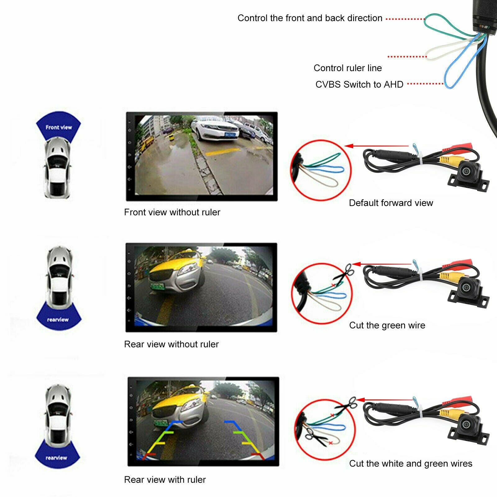 Wireless Car Auto Rear + Front View Reverse Backup Parking Camera HD 170º CN