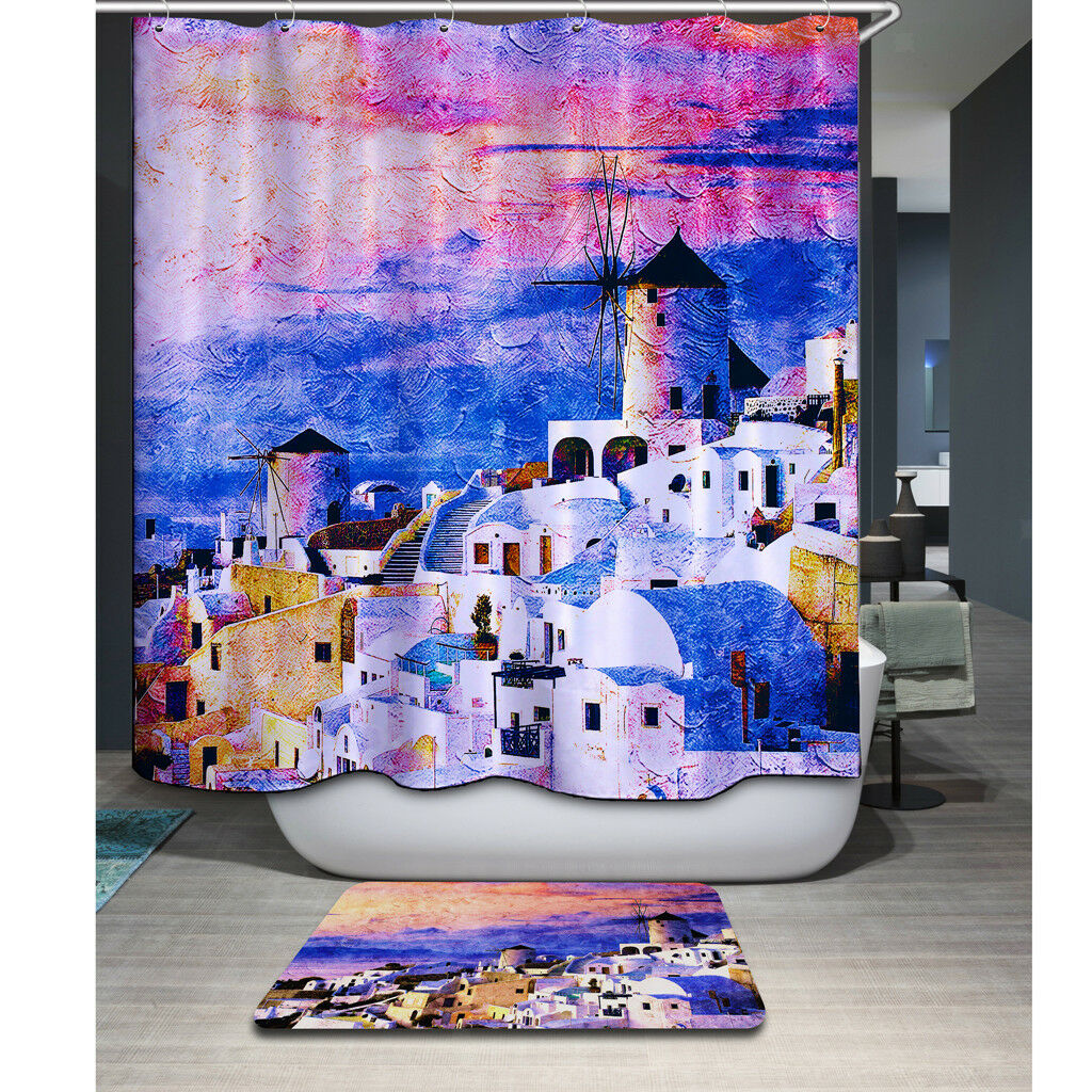 Greece Print Shower Curtain Water Resistant 180x180cm Machine Washable