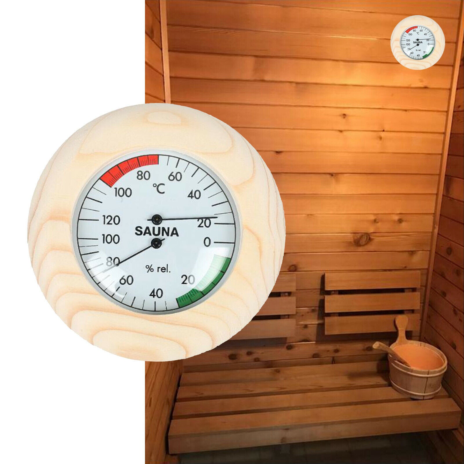 Round Sauna Hygrothermograph Thermometer and Hygrometer 2 function in 1 for