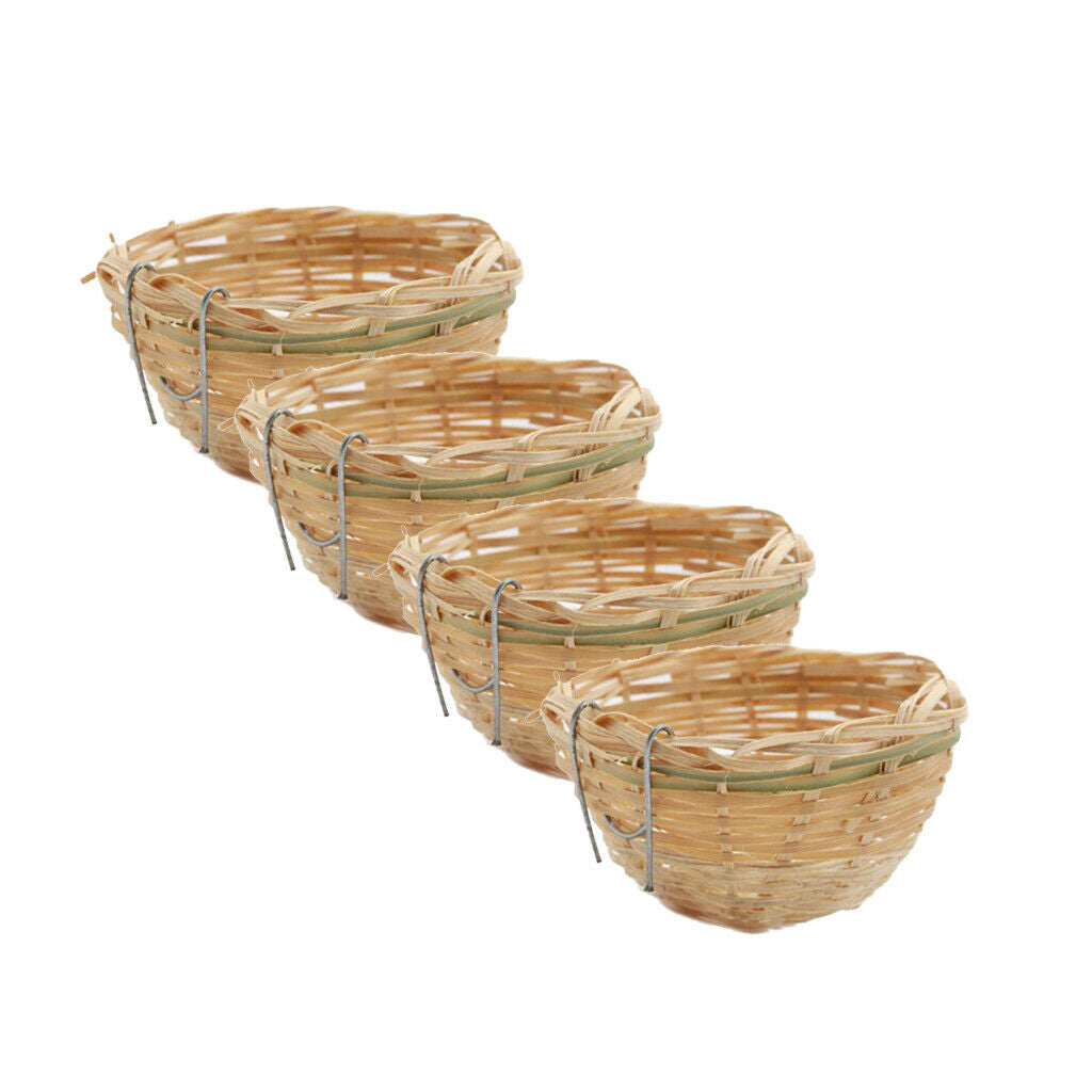 4Pcs Handmade Bamboo Bird Nest Bed Hanging Cage for Finch Canary Budgie Cozy