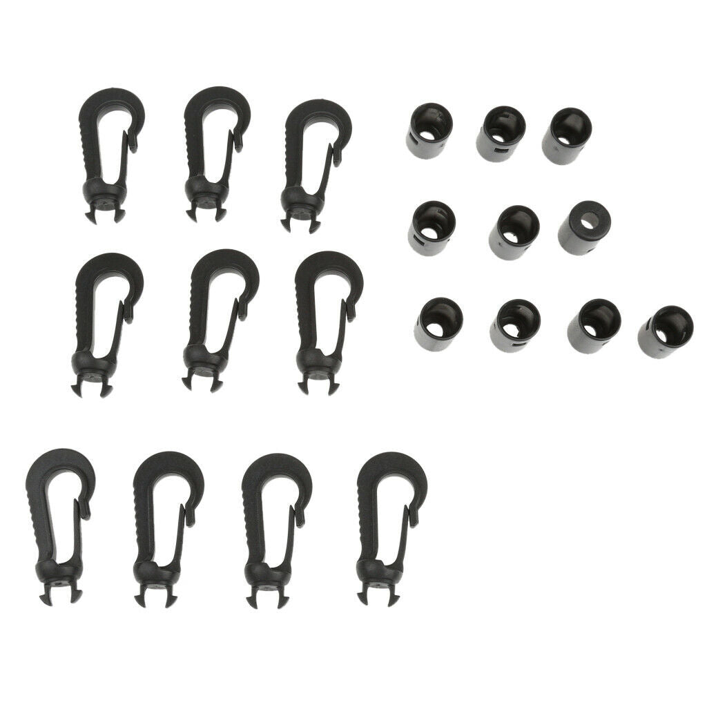 10 Black Kayak Boat Canoe Dinghy  Shock Cords End Snap Hooks Bag Clips