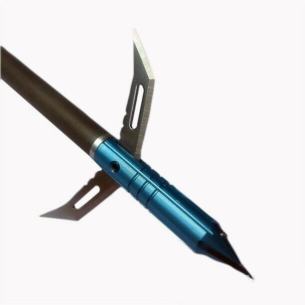 6pcs Steel Broadheads 100gr 2 Expandable Blades Arrow Tips Archery Hunting Blue