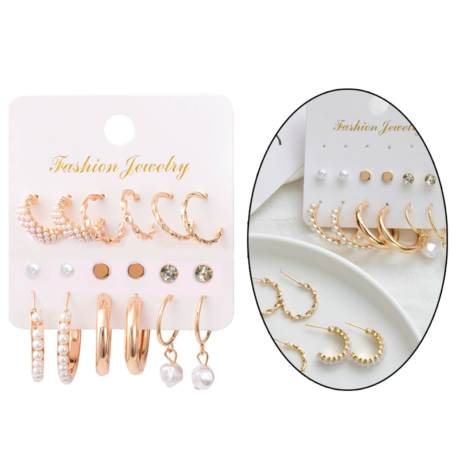 9 Pairs Hoop Earrings Ear Cuff Set for Girls Jewel Stylish Easy Wear Durable