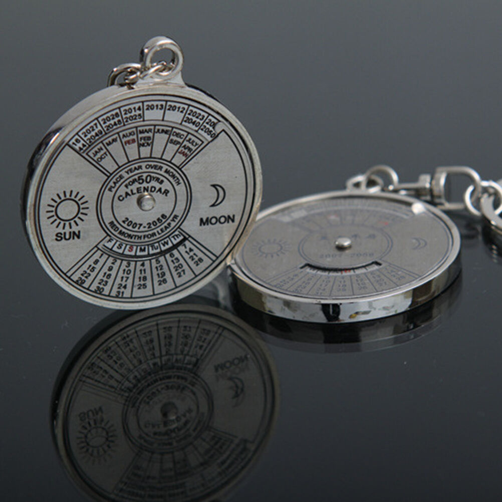 Stylish 50 Year Calendar Key Chain Keyring Keyfob Metal Alloy Ring Compass.l8