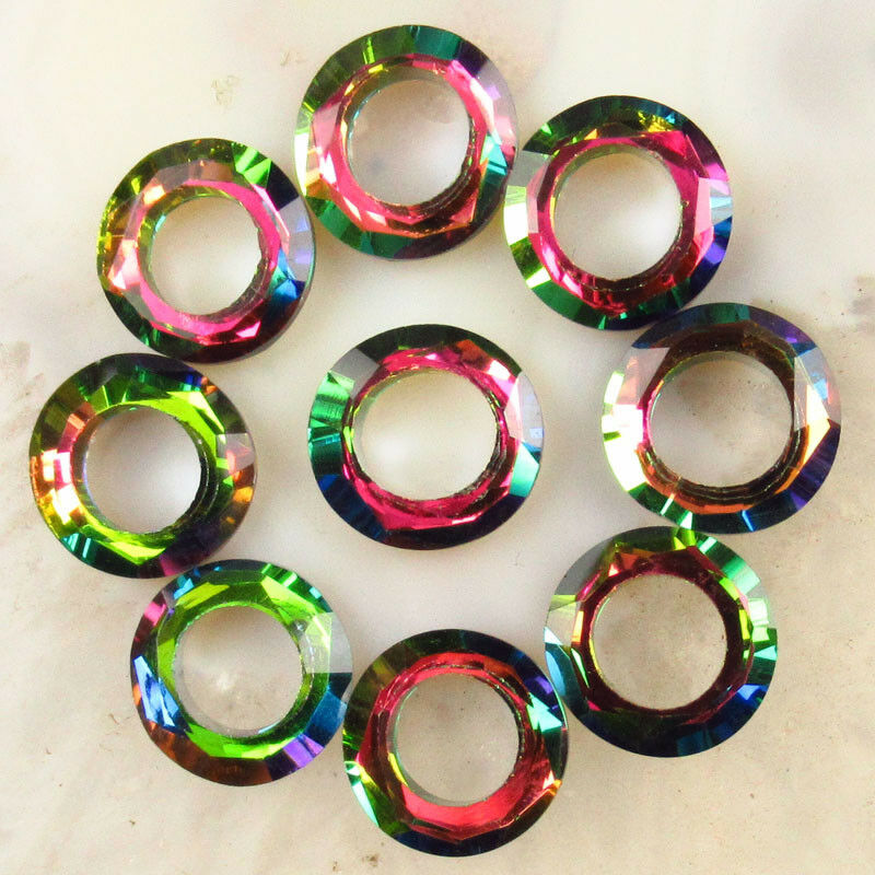 12Pcs 14x3mm Faceted Rainbow Titanium Crystal Donut Pendant Bead A-204SJ