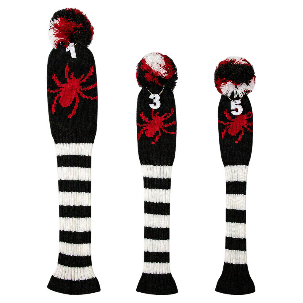 3x Wool Knit Golf Driver Fairway Wood Headcover Pom Head Covers Accessories