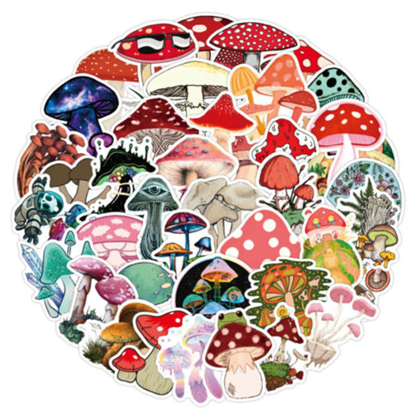 50PCS Cute Plant Mushroom Stickers For Laptop Skateboard Helmet Luggage Wall Diy