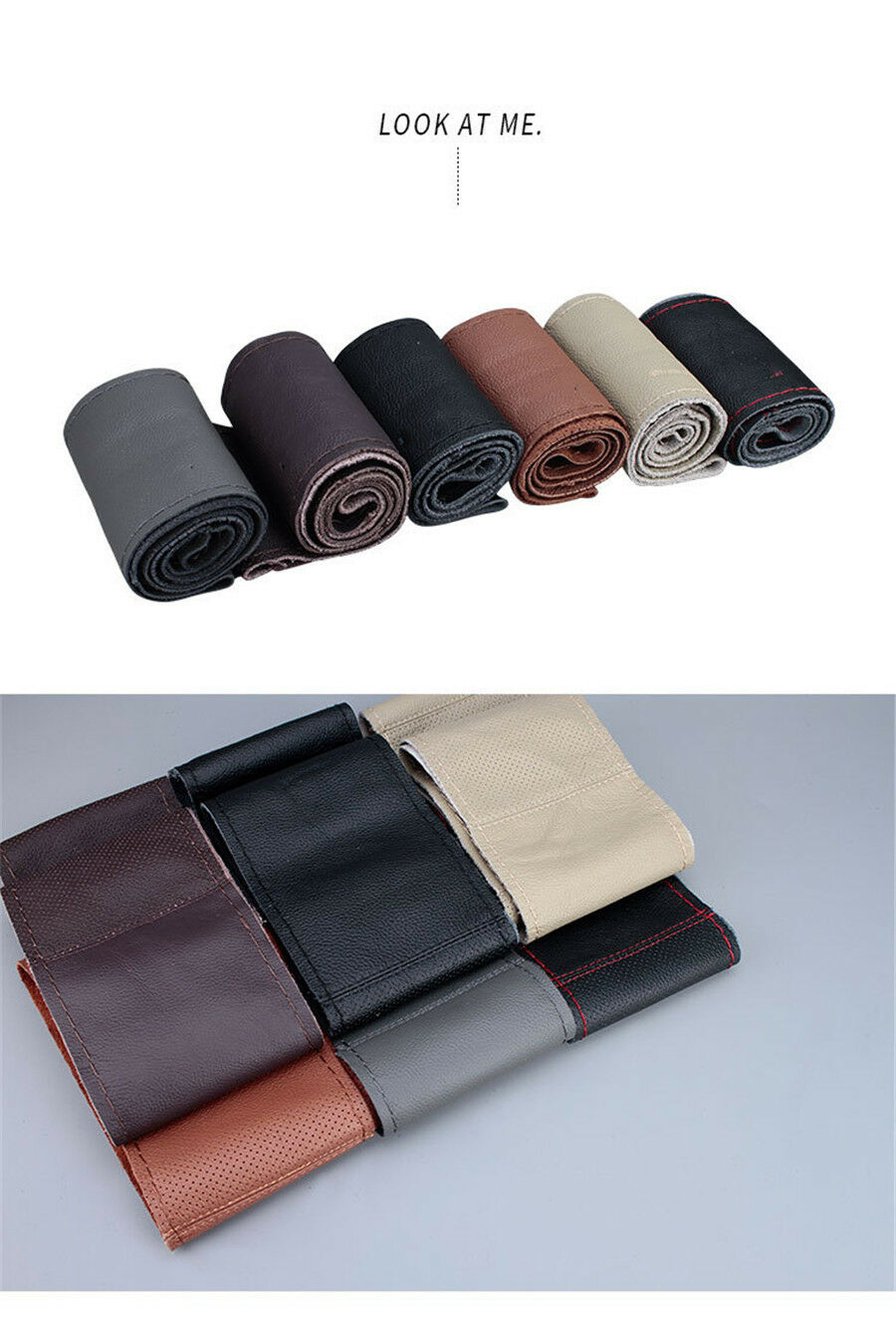 Handmade Sewing Steering Wheel Cover Soft Real Leather Braid With Needle&Thread