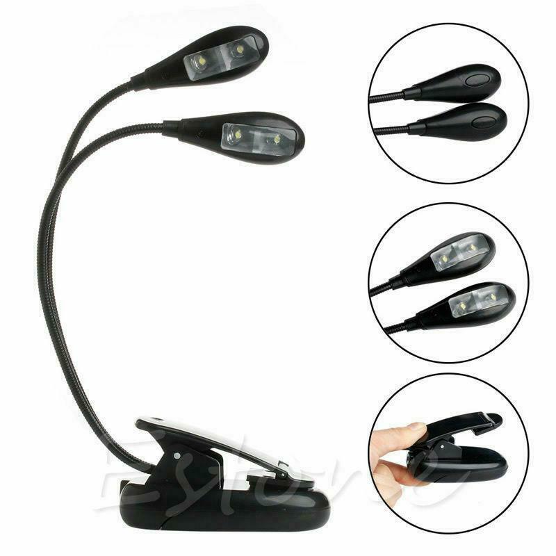Flexible 2Dual Arms Clip On 8LED Light for Book Reading Camping Hiking Lamp Bulb