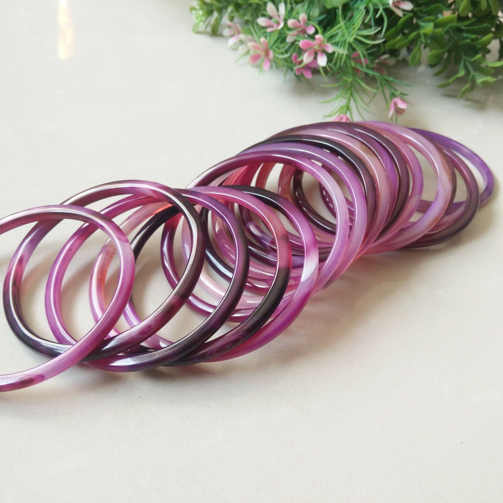 10pcs Fashion 100% Natural Agate Chalcedony Jewelry Bangle Bracelet 54-55mm A+