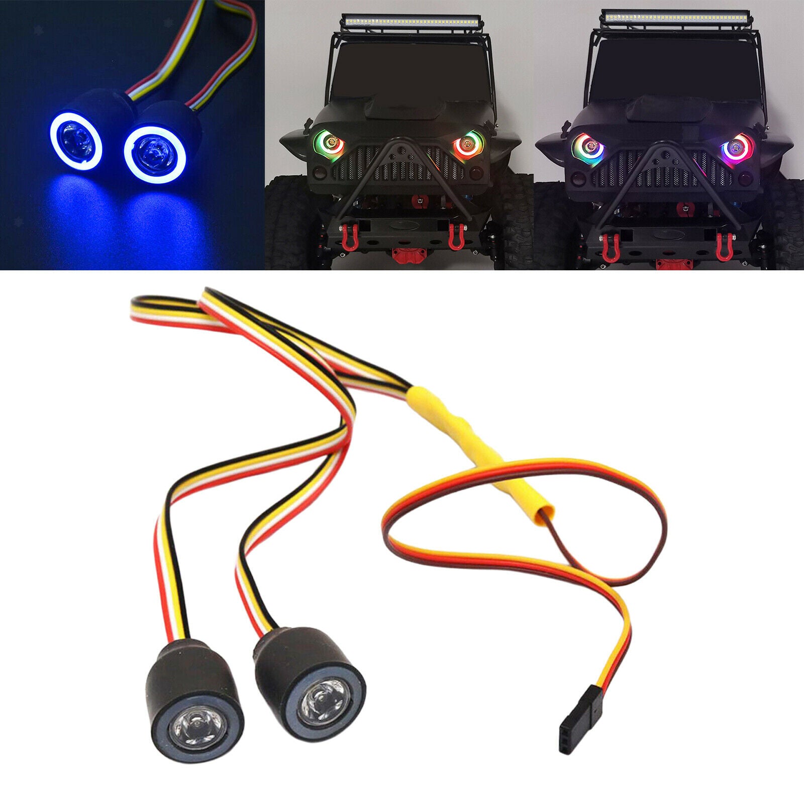 Colorful Angel Eyes LED Light Headlights for 1:10 RC Rock Crawler Truck