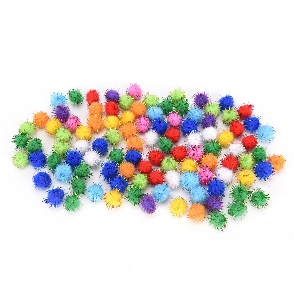 100X glitter tinsel pompom balls small pompoms ball cat puppy toys pet sup.l8
