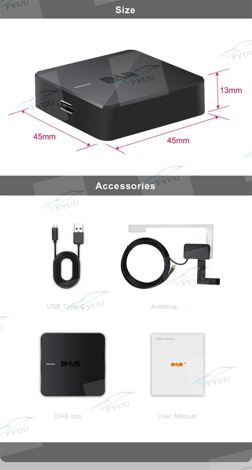 DAB+Digital Audio Broadcasting Receiver Box Android 5.1 Above w/ Type-C USB Port