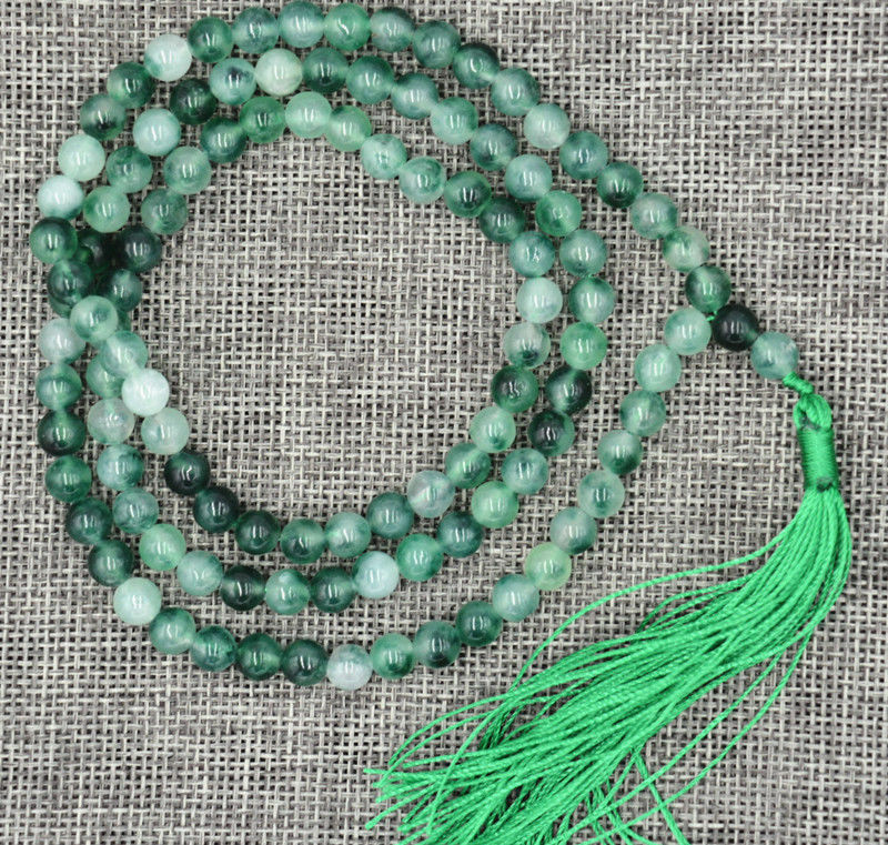 6mm stone Buddhist white green Emerald 108 Prayer Beads Mala Bracelet Necklace A