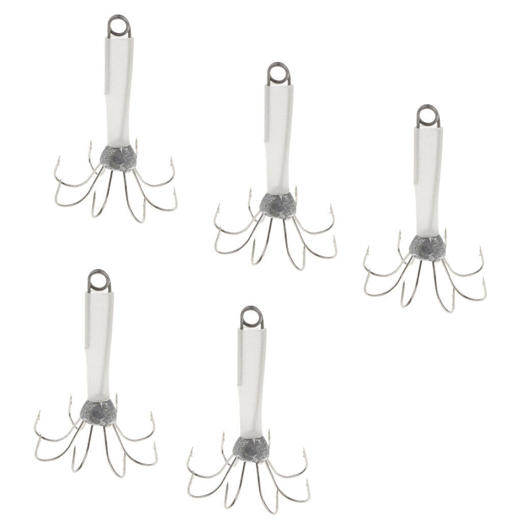 5pcs Plastic Glow in Dark Squid Lure Hook Luminous Bait Squid Jig Hard Baits