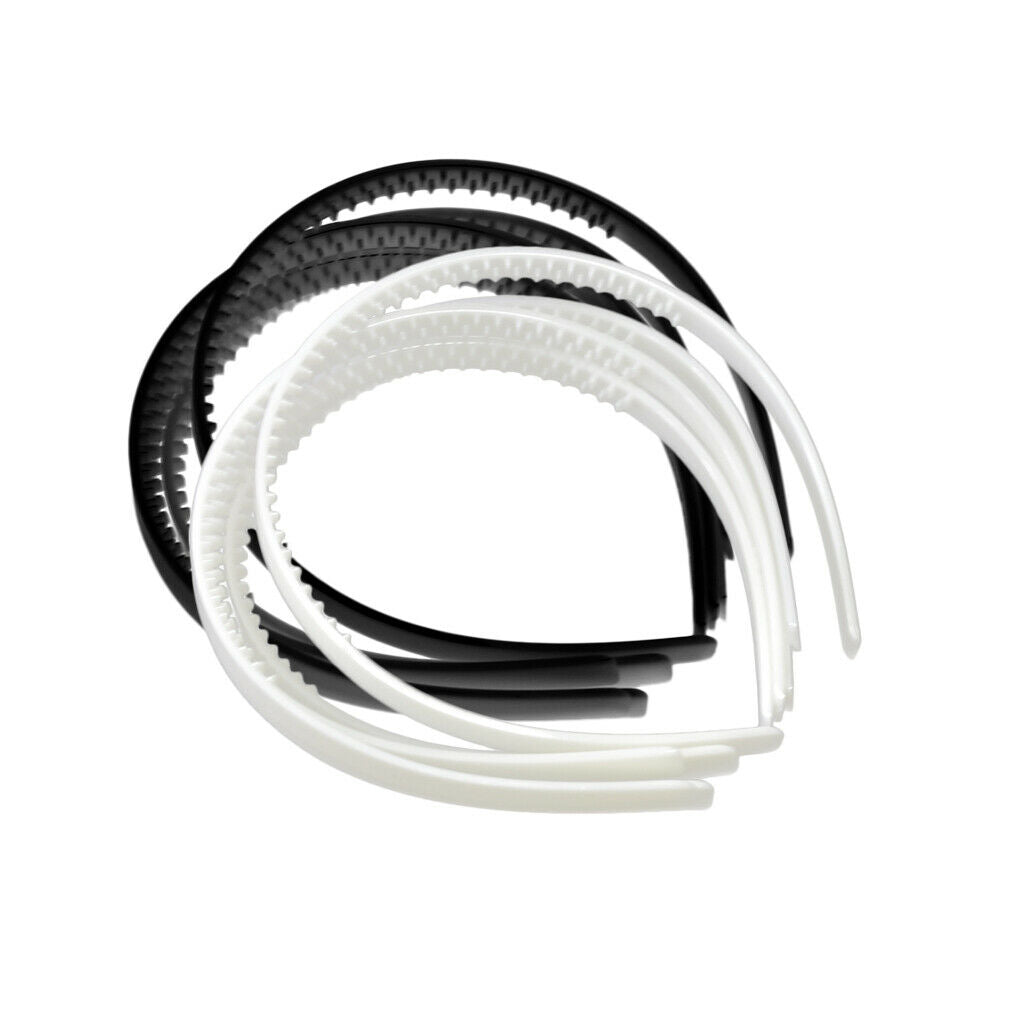 10x 10MM White Black Plain Plastic Hair Band Headband Head Hoop DIY Headwear