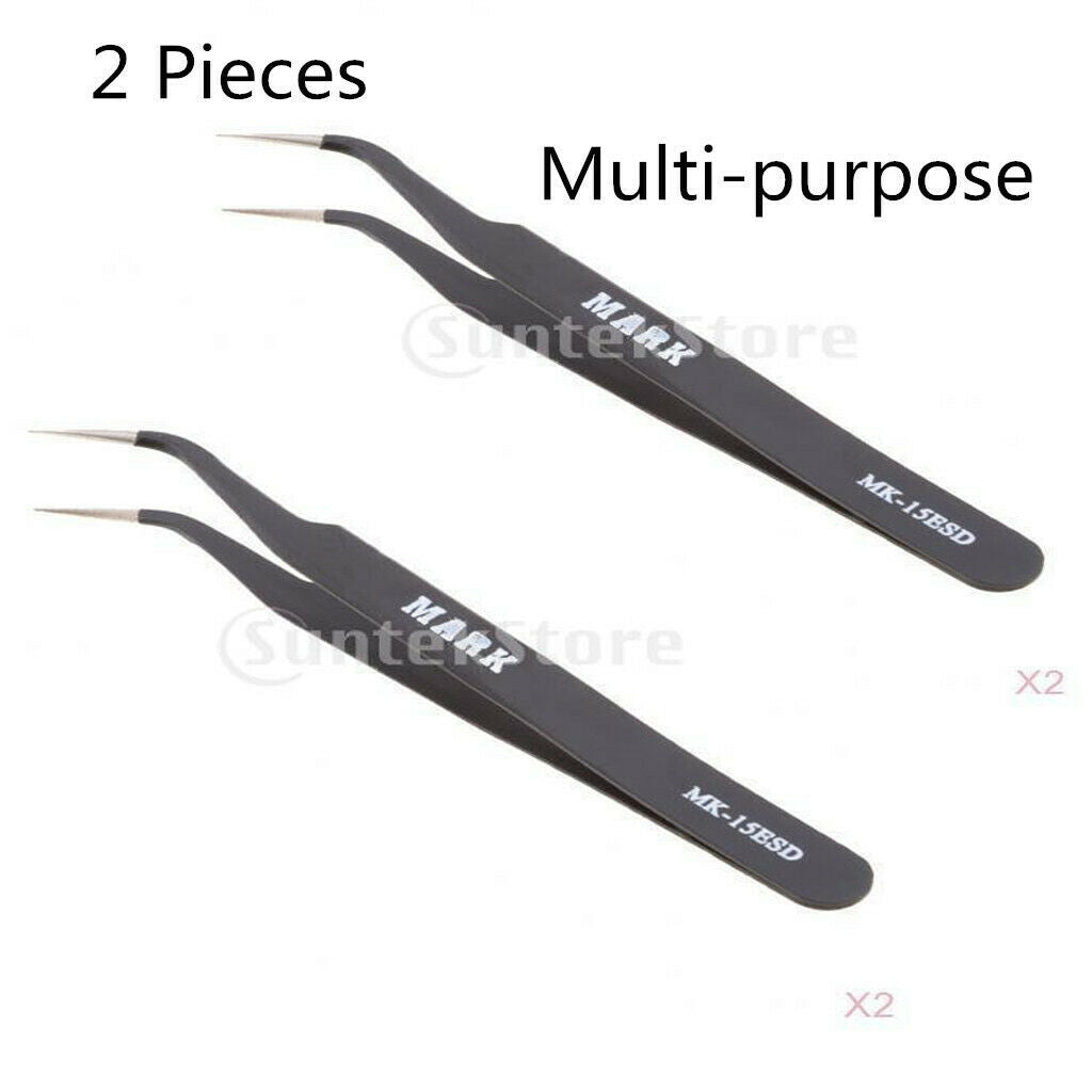 2 Pieces  X Type Pointed Straight Curved Tweezers for Cell Phone Repair