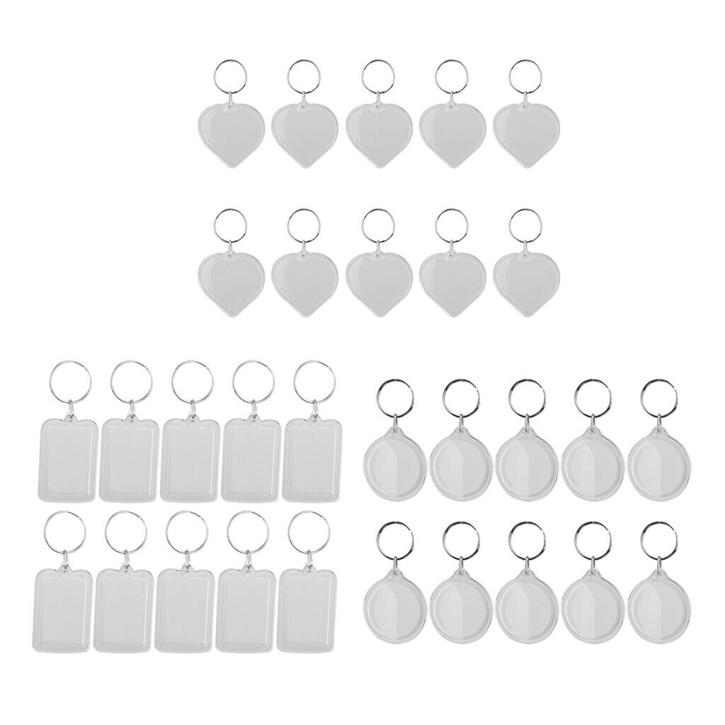 30PC Acrylic Key Ring Ketchain Picture Frame Keychain Blank Insert Photo