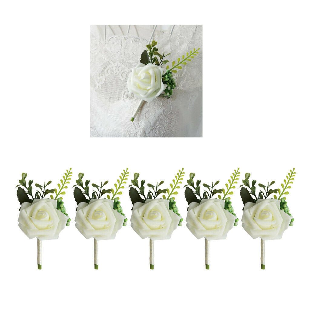 5pcs Bridesmaid Corsage Buttonhole Flowers Prom Party Favor, Wedding Decors