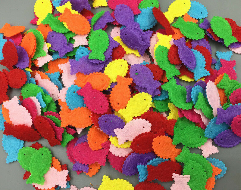 200 high quality Fish shape Felt Appliques Cardmaking decoration Mix Color 23mm