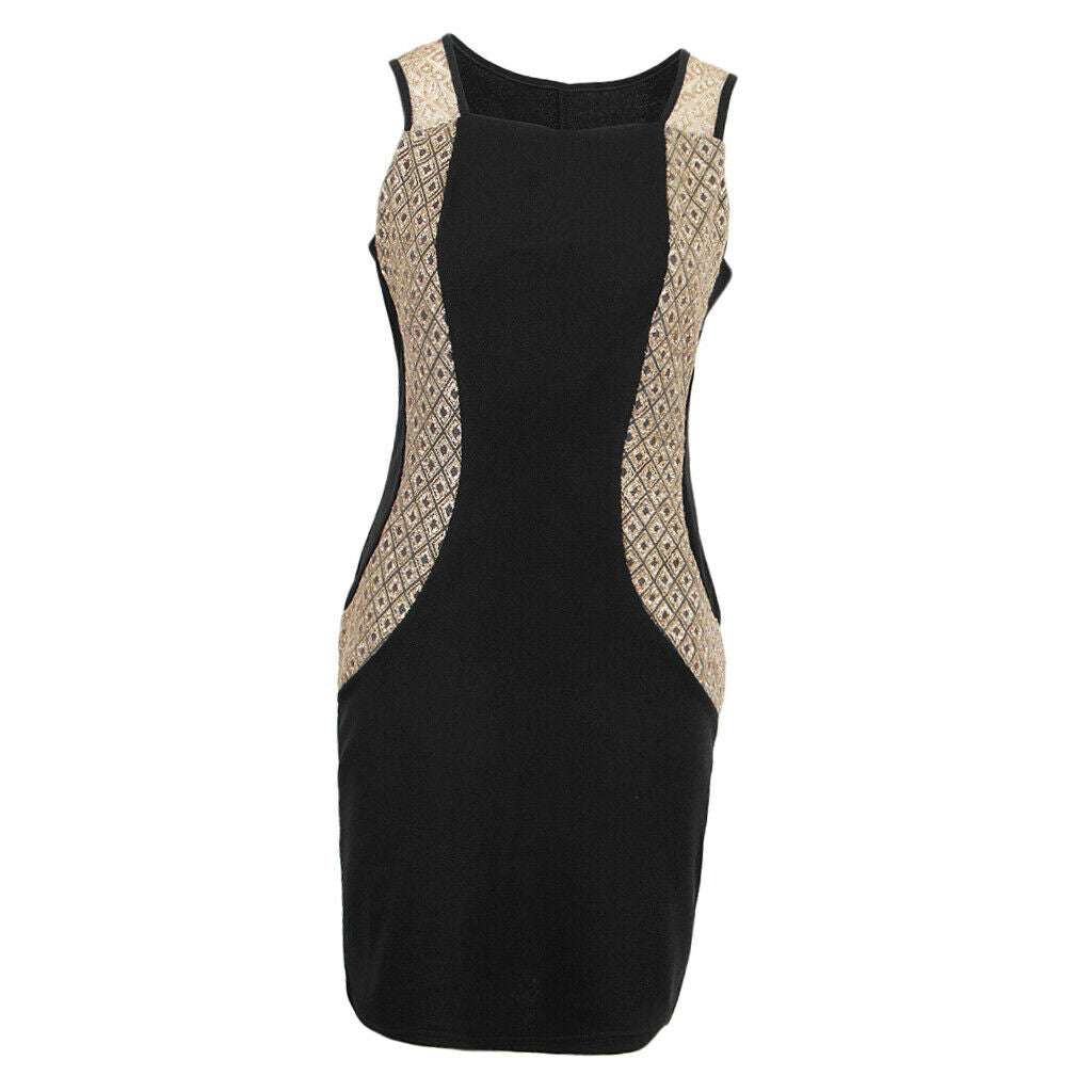 Women Summer Dress Office Wear Sleeveless Knee Length Bodycon Dress L Black