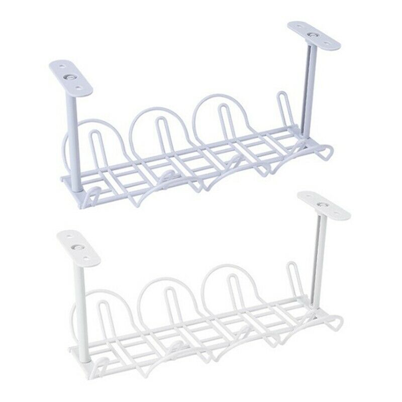 2 Pcs Under Table Storage Rack Cable Management Tray Table Bottom Socket HolF5P9