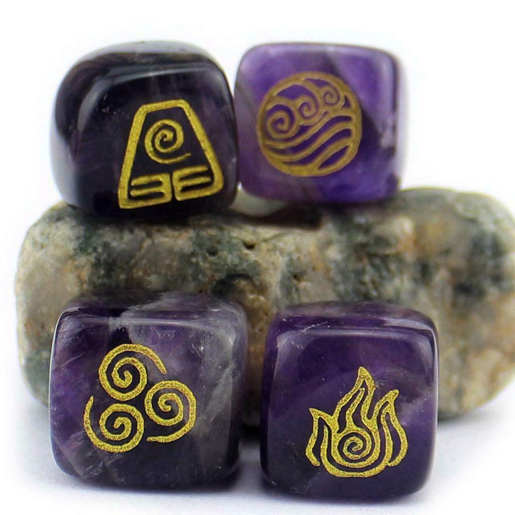 4PCS Religion Games Runes Carved Natural Palm Stone Polished Decoration Purple