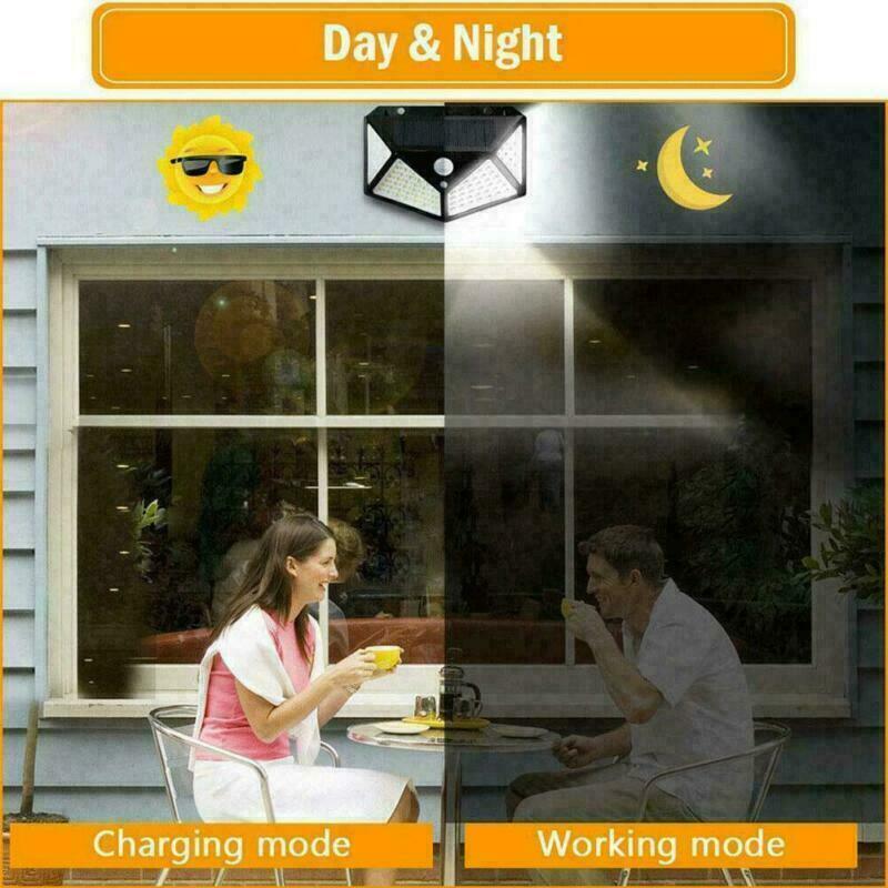 100 Led Outdoor Solar Power Wall Lights Pir Motion Sensor Garden Security L