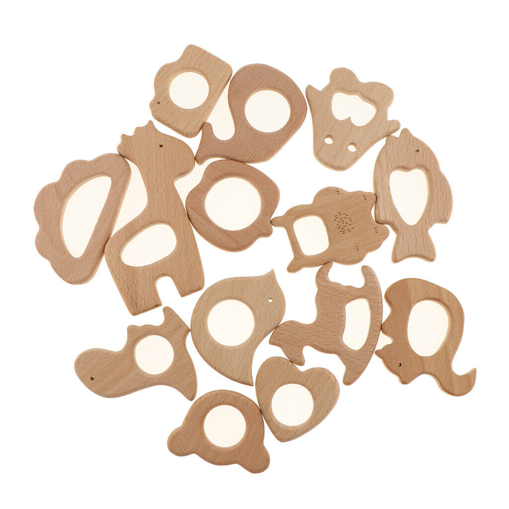 15PCS Inspired Organic Wooden Baby Animal Shape Beech Wood Pendants