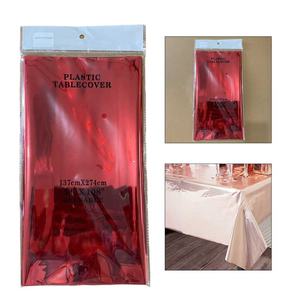 Disposable Foil Plastic Tablecover Party Tablecloth Rectangle 137x274cm Red