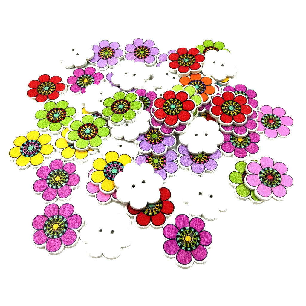 50Pcs Sunflower Wood Wooden Buttons for Knitting Children Craft Buttons 25mm