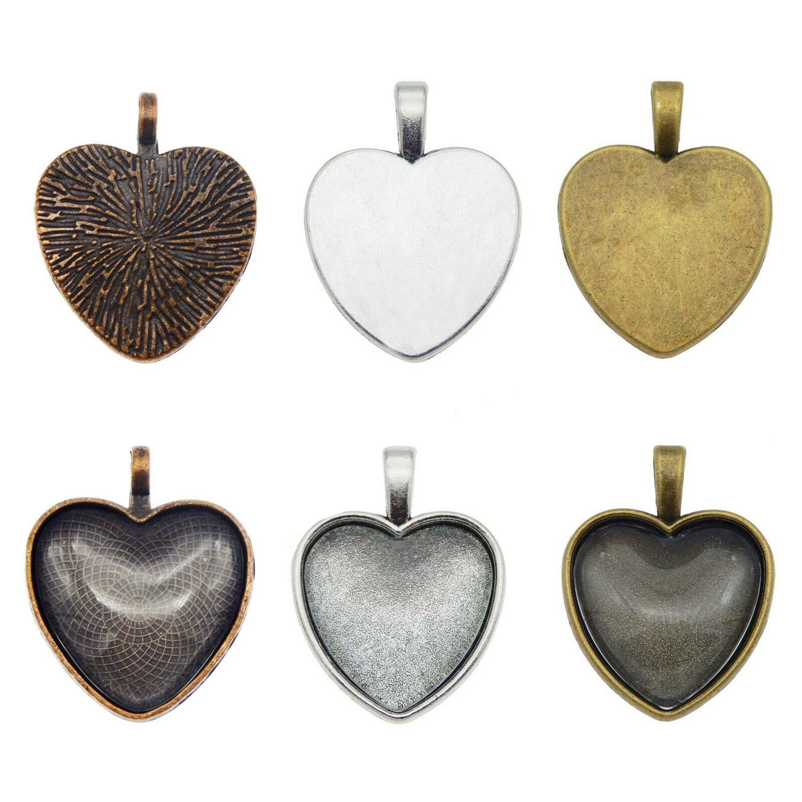 3 Sets Mix Heart Shaped Clear Glass Bezel Charm Necklace Pendant Findings DIY