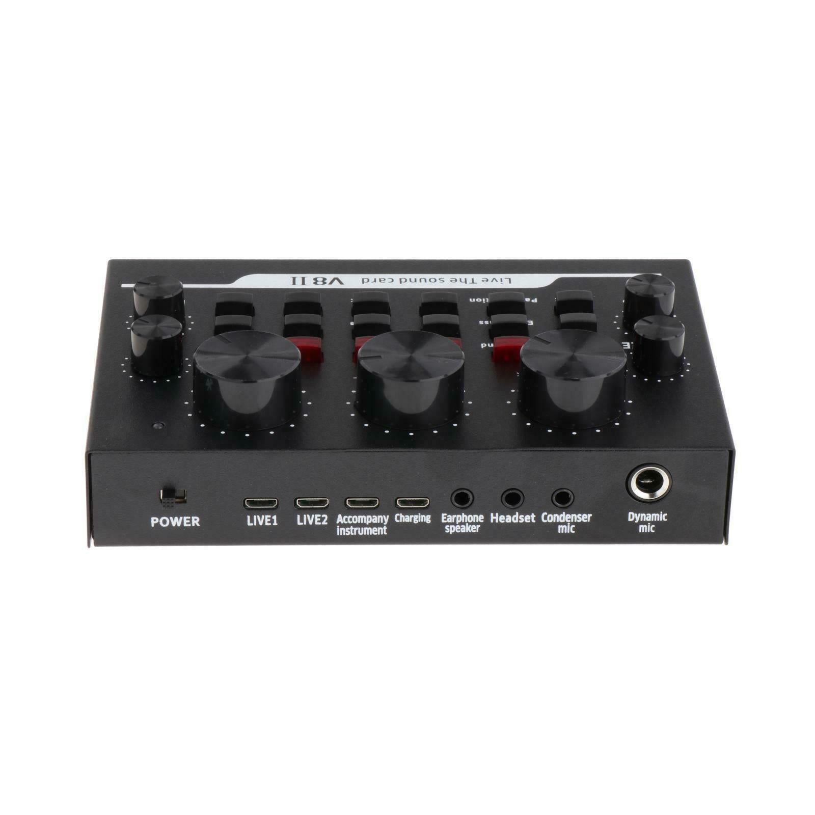 V8II USB Live Sound Card BT Audio Mixer for Laptop Headset Live Recording