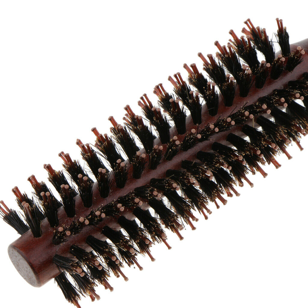 Wood Handle Round Comb Natural Bristle Hairdressing Hairbrush Twill Teeth