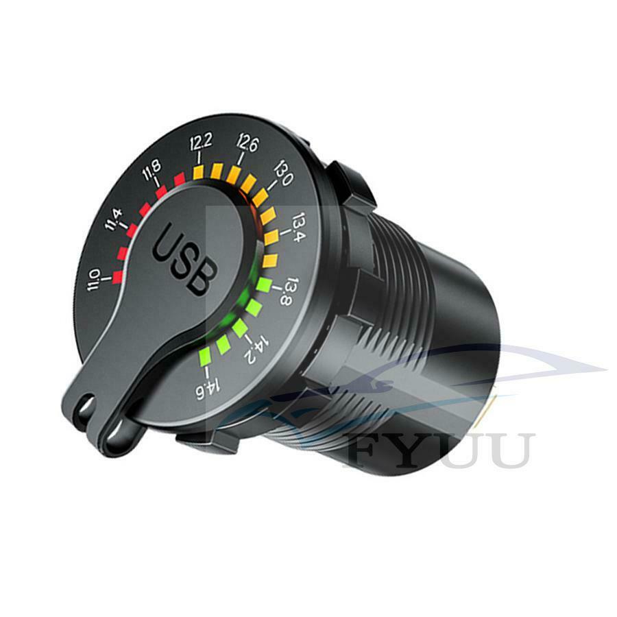 1 x QC 3.0 Car Dual USB Charger with LED Voltmeter ON OFF Switch Universal ABS