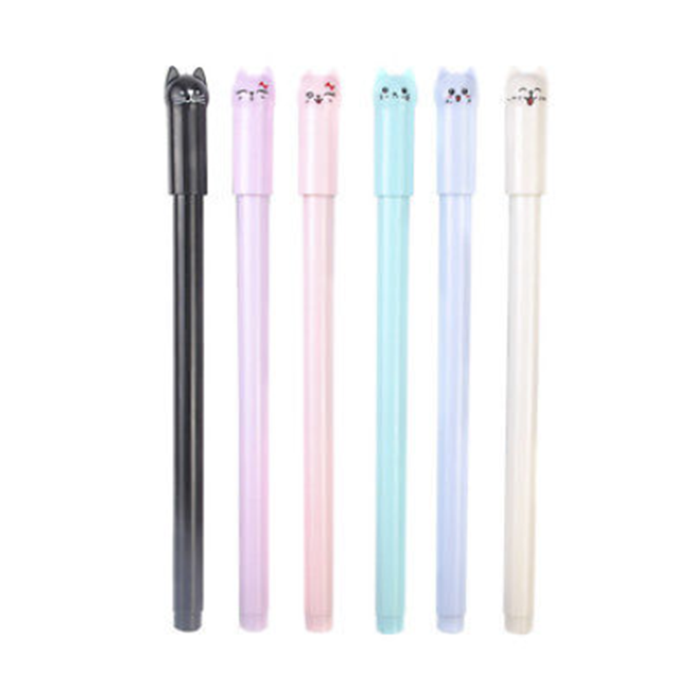 6PCS 0.5mm Cat Gel Pen Black Ink Pen Lovely Stationery School Office Supplies
