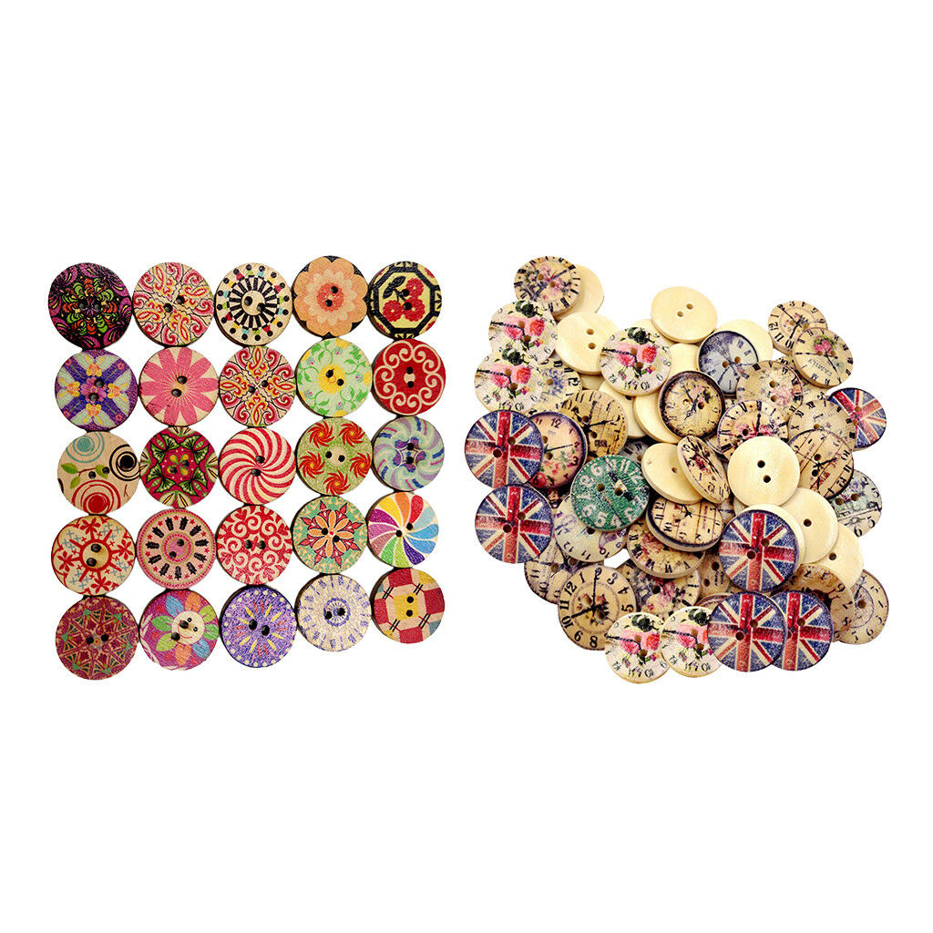 150pcs 2 Holes 20mm Mixed Wooden Buttons for Sewing Scrapbooking DIY Crafts