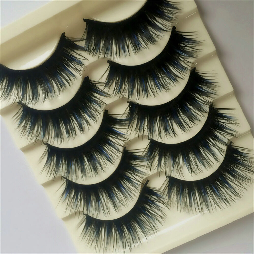 5 Pairs Sexy Blue+Black Long Thick Cross False Eyelashes Handmade eye lashes